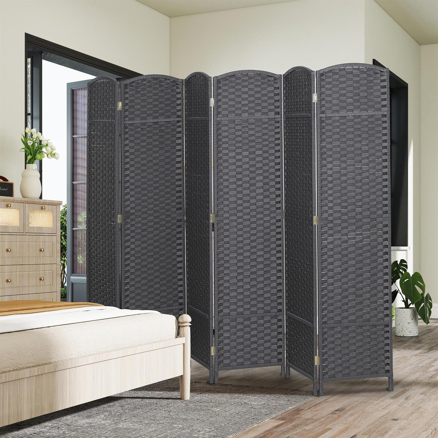 Demi Bonn 6-Panel Foldable Room Divider Screen with 5.6ft Tall Privacy Screen, Space Partition for Home Office, Freestanding Screen Wall, Gray