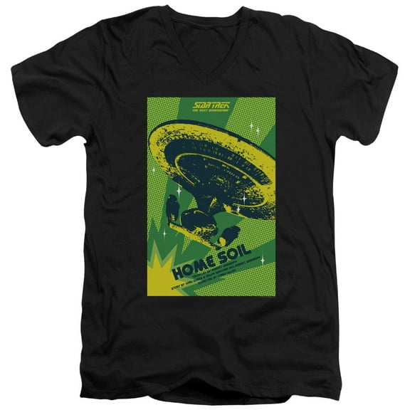 Star Trek Tng Season 1 Episode 18 Adult V-Neck 30/1 T-Shirt Black