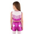 thumbnail image 4 of TiaoBug Kids Girls Western Cowgirls Outfits Cheerleading Crop Top with Metallic Shorts Set for Stage Performance Hot Pink 14, 4 of 7