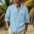 thumbnail image 2 of JTieacloth Button Up Dress Shirt with Pocket Men's Long Sleeve Shirt Casual Solid Holiday Cardigan Shirts Tops Blue, 2 of 5