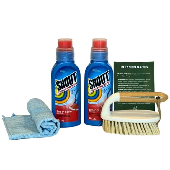 Shout Advanced Stain Remover for Clothes Laundry with Stiff Bristle Brush and Microfiber