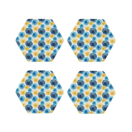 

Fuzoiu Circular Print Leather Coasters Set Drink Coasters Set of 4 for Tabletop Protection Durable PVC Coasters Home Décor and Housewarming Gift-Hexagon