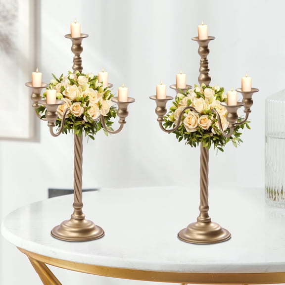 2 PCS Gold Candelabra Tall Candlestick for Candle and Floral Metal Candle Holders Table Centerpiece for Wedding Party Event Room