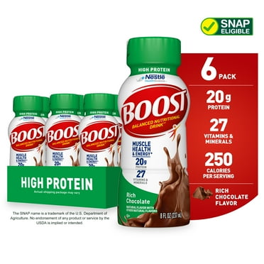 BOOST 20g High Protein Nutritional Drink Shakes, Rich Chocolate, 8 fl oz, 6 Pack
