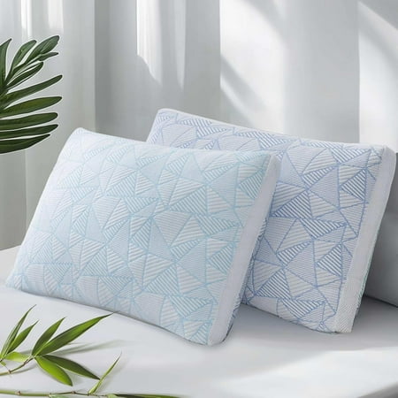 Shredded Memory Foam Cooling Soft Bamboo Viscose Pillows Queen Size Set of 2, Adjustable Hypoallergenic Hotel Quality Bed Pillows for Side, Stomach or Back Sleeper