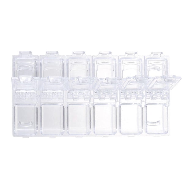 12 Grids Nail Art Storage Organiser Clear Nail Art Rhinestone Beads Container Empty Medicine Capsules Pill Compartments (Transparent)