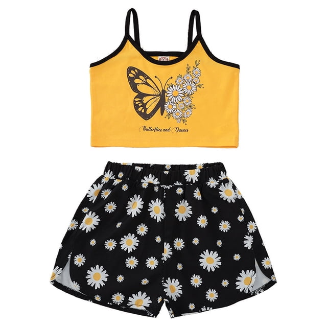 Xingqing Enfants Filles Mode 2 Pièces Ensemble Ensemble Tops Sans Manches + Imprimé Floral Shorts Ensemble