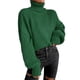 thumbnail image 1 of Gibobby Suéter de Punto, Suéter corto de cuello alto para mujer, suéter de punto acanalado(Verde,G), 1 of 4
