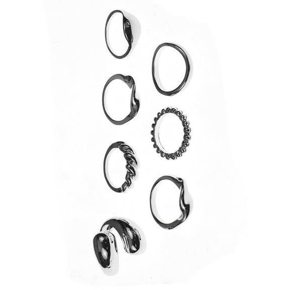Time and Tru 7 Piece Rhodium Stackable Ring Set (Women's)