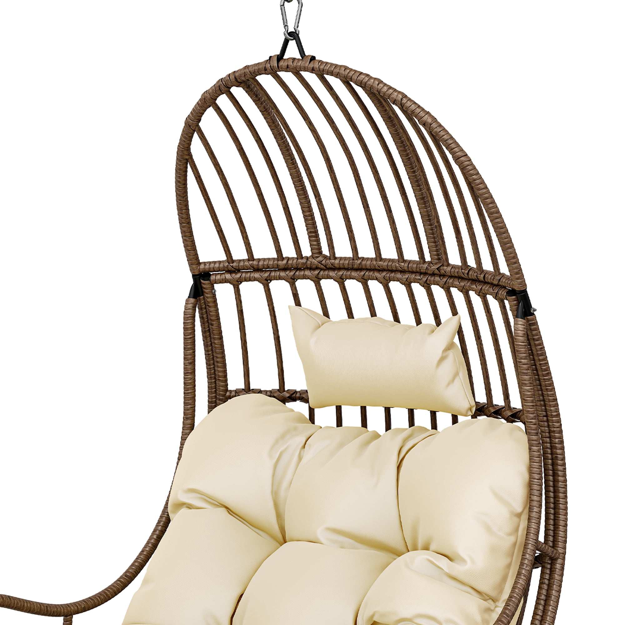 Uforic Beige Suspended Wicker Egg Swing Chair w/Cushions, Supports up to 330lbs for Garden Patio Bedroom Balcony (Stand Sold Separately)