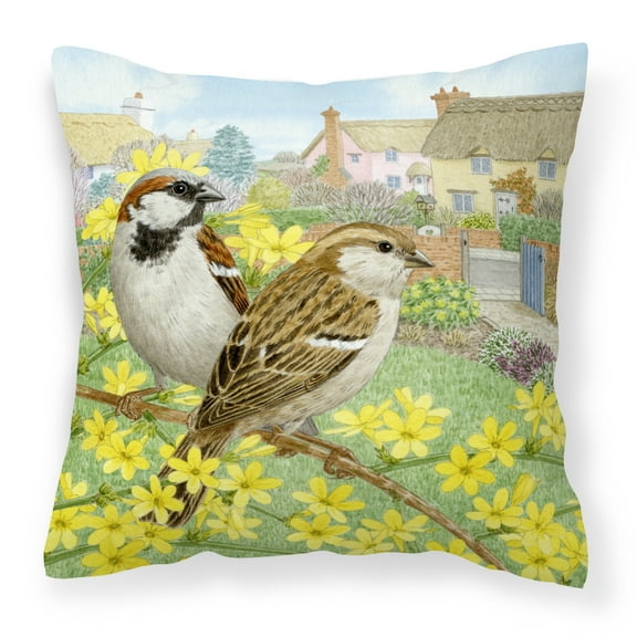 Carolines Treasures ASAD0677PW1818 House Sparrows by Sarah Adams Canvas Decorative Pillow  18H x18W multicolor