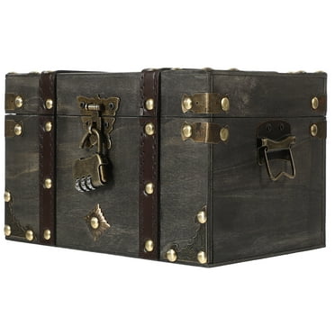 Black Pirate Treasure Chest with Lock for Storage Multi Functional Wooden Box Large Capacity