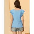 thumbnail image 3 of DARING DIVA Square Neck Ruffle Sleeve Blouse M Blue, 3 of 6