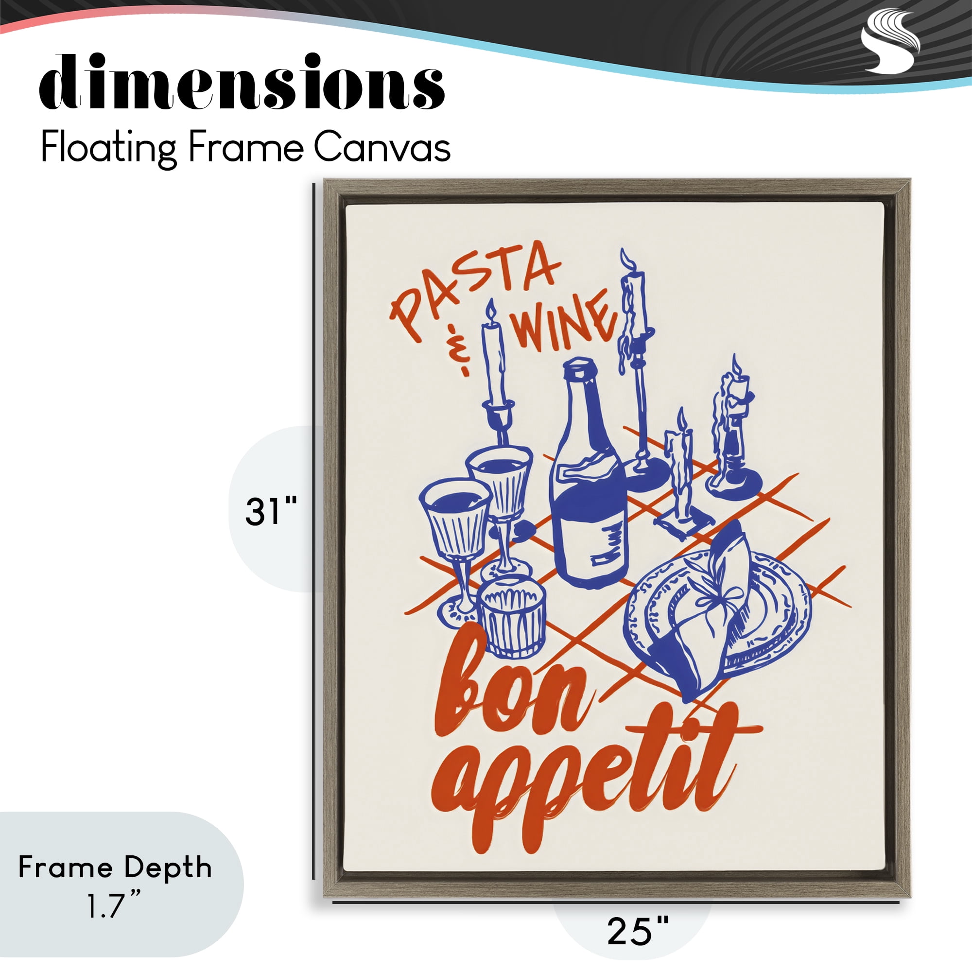 Stupell Industries Pasta & Wine Bon Appetit Brown Framed Floater Canvas Wall Art, design by The Prints Vibe