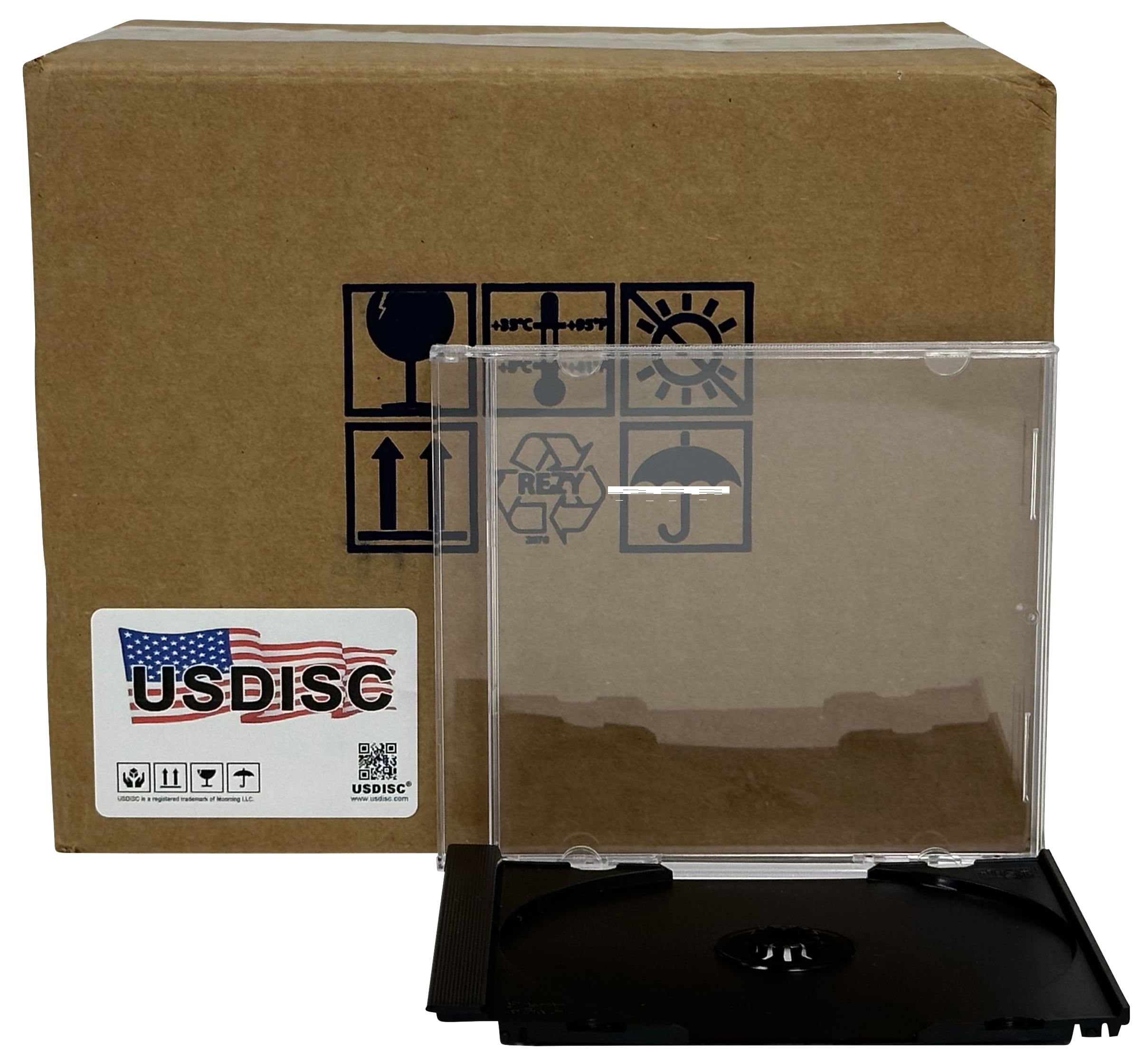 USDISC CD Jewel Cases Standard 10.4mm Unassembled, Single 1 Disc, Black, Pack Of 100