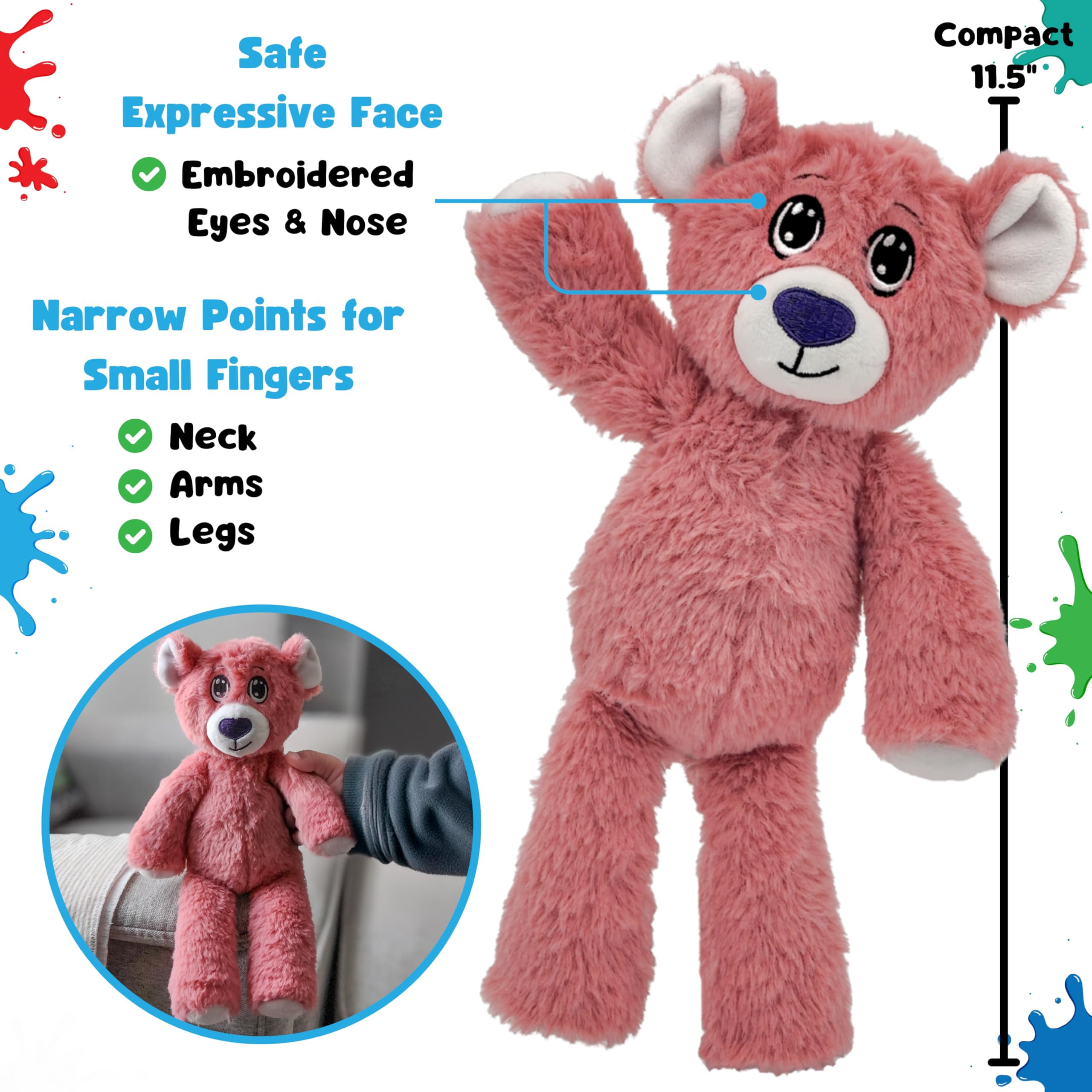 The Adventure Crew Bo the Bear Plush Comfort / Activity Toy for Newborn and Up | Ultra-Soft, 11.5" Compact Size with Weighted Limbs | Interactive Companion for Early Learning
