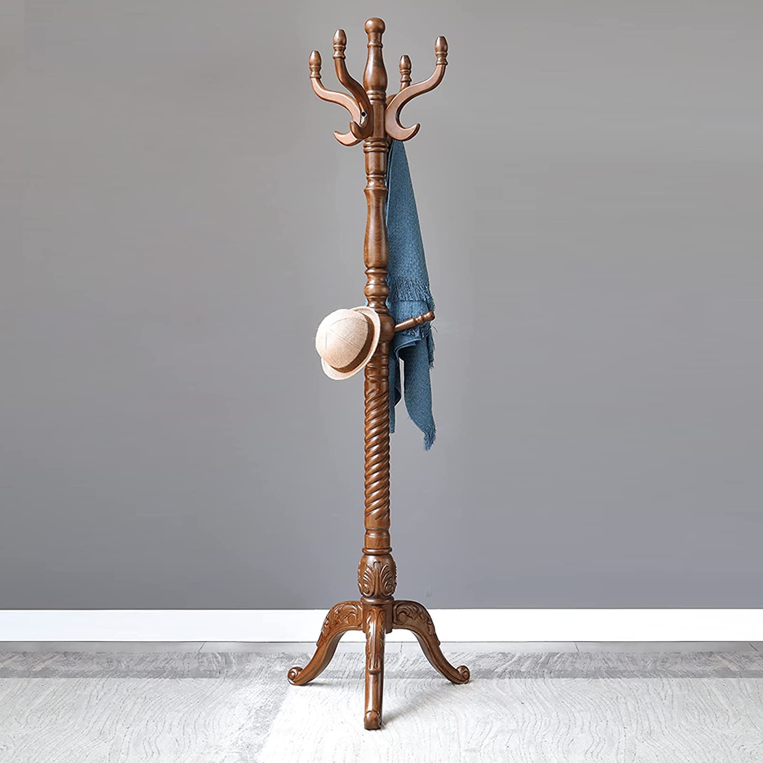 Vintage 79" Coat Tree Stand Heavy Duty Freestanding Clothes Hat Coat