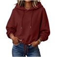 thumbnail image 4 of HAiming Womens Hoodies Long Sleeve Drawstring Solid Color Casual Trendy Sweatshirts Fall Winter Going out Blouses, 4 of 7