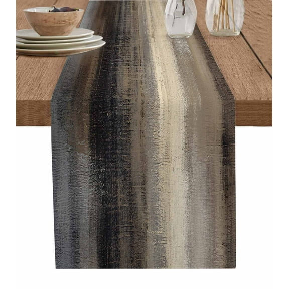 Abstract Brown Table Runner-Cotton Linen- 108 Inch Holiday Dresser Scarves, Watercolor Minimalist Neutral Textured Tablerunner for Kitchen Coffee/Dining Bedroom Living Room Dinner Scarf Décor 13x108