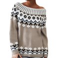 thumbnail image 3 of sususu Fall Sweaters for Women Lightweight Knitted Sweater Long Sleeve Boat Neck Retro Lightweight Pullover Jumper Tops,A05-Khaki,XL, 3 of 5