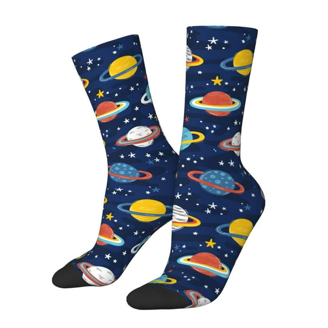 Balery Planets and Stars Calcetas Largas con Estampado para Hombre y Mujer – Suaves y Transpirables, Talla Única (US 5-11)