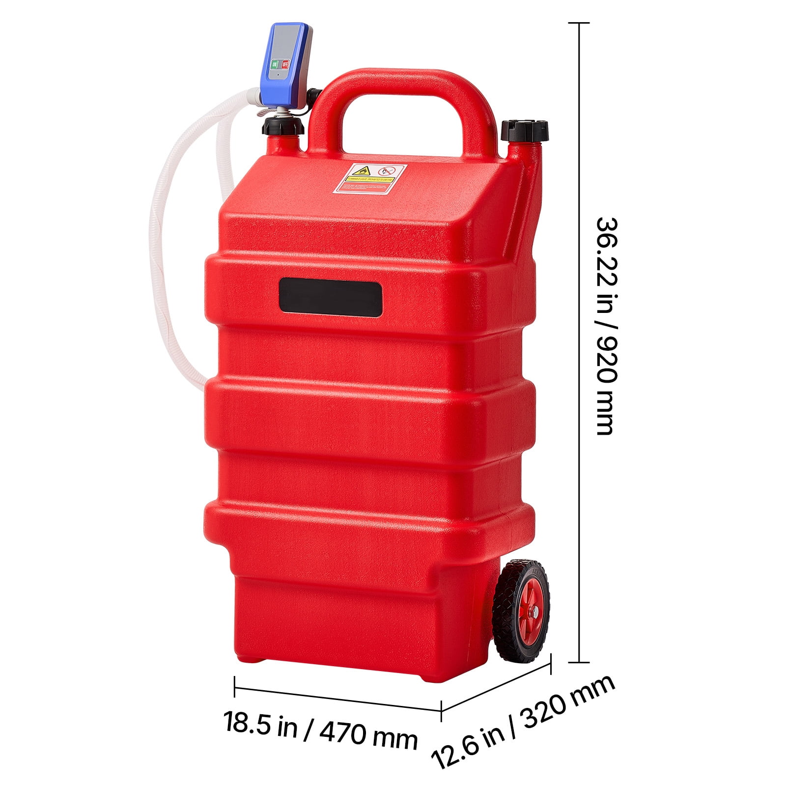 KFFKFF Fuel Carrier, 16-Gallon Capacity, Mobile Fuel Container with 12V DC 2.5 GPM Electric Fuel Circulation Pump, 4 ft Dispensing Hose & Auto-Halt Sensor Nozzle, Tank Connectors