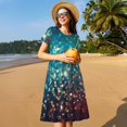 thumbnail image 4 of Balery Colorful Rainbow Glitter Vestidos sueltos de manga corta para mujer, vestidos de verano 2025, vestidos casuales de corte A con vuelo., 4 of 6