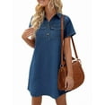 thumbnail image 7 of Women Summer Denim Dress Short Sleeve Button Down Collared Loose Fit Casual Jean Mini Dress, 7 of 7
