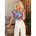 thumbnail image 5 of HAPPY BAY Women's Button Down Blouses Casual Summer Beach Party Blouse Shirt Collared Blouses Short Sleeve Vacation Tee Hawaiian Shirts for Women S Floral Leaf, Multicoloured, 5 of 5