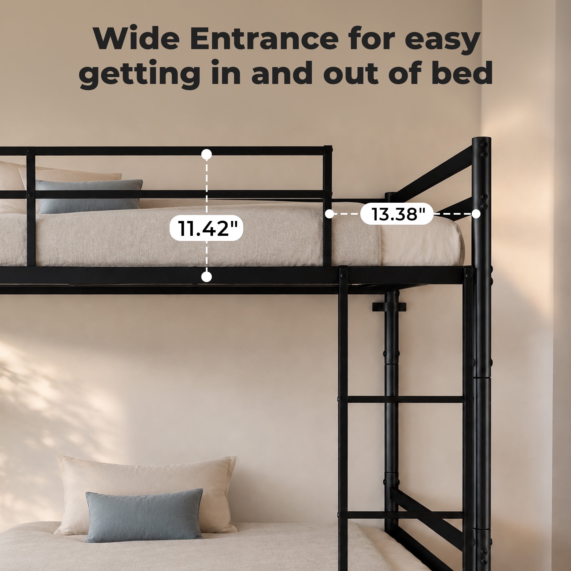 Alvantor Bunk Bed Twin over Twin, Metal Bunk Bed for Kids with Ladder and Anti-tip Bracket, Converted Into 2 twin bed Black