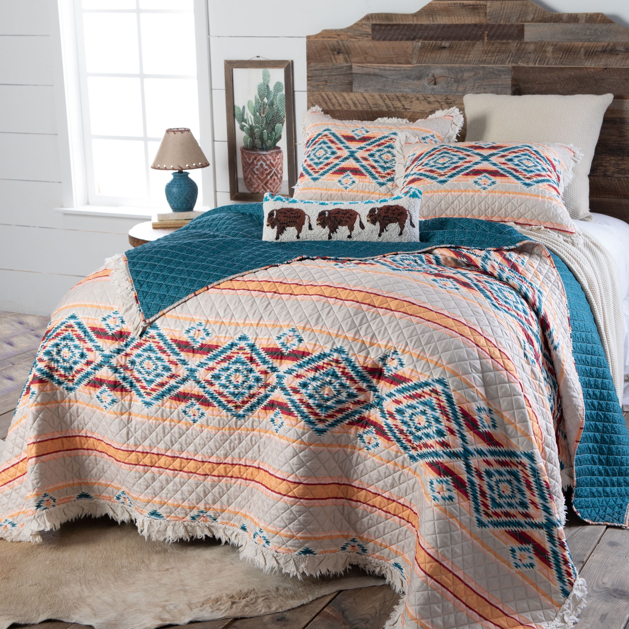 YellowStone Style Southwestern King Quilt Native American Tribal Bedspread 3pc 