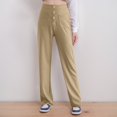 thumbnail image 2 of Pantalon Décontracté Taille Haute Jambe Droite avec Poches pour Femmes, 2 of 5