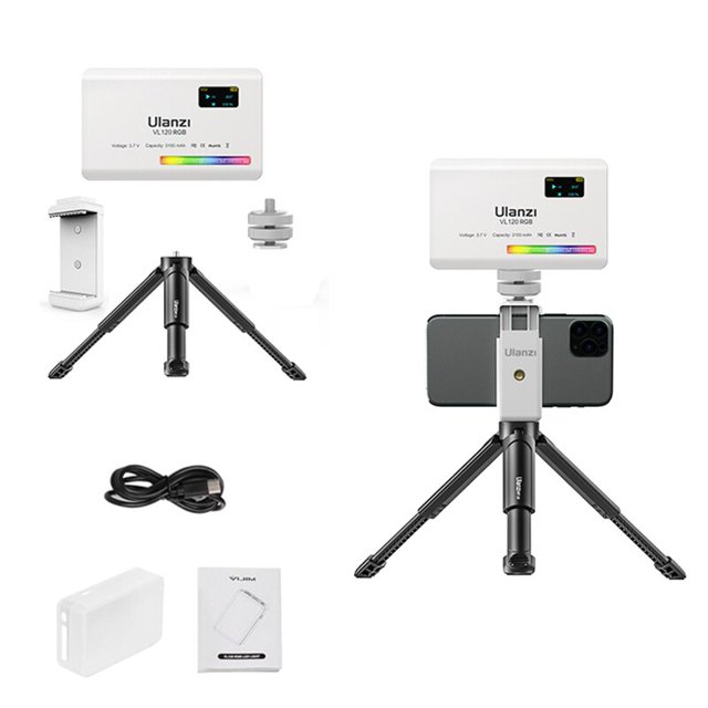 Ulanzi VL120 RGB LED Luz de relleno de video Mini teléfono portátil Cámara Fotografía Belleza Vlog Conferencia Iluminación Lámpara recargable Dengxun unisex