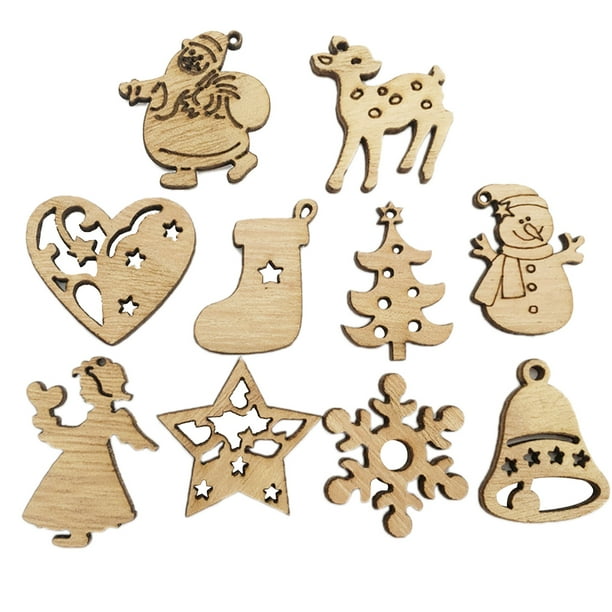 200 piezas de dibujos animados de Navidad piezas de madera colgando decoración creativa pieza de madera natural colgante para el coche hogar bolsa billetera