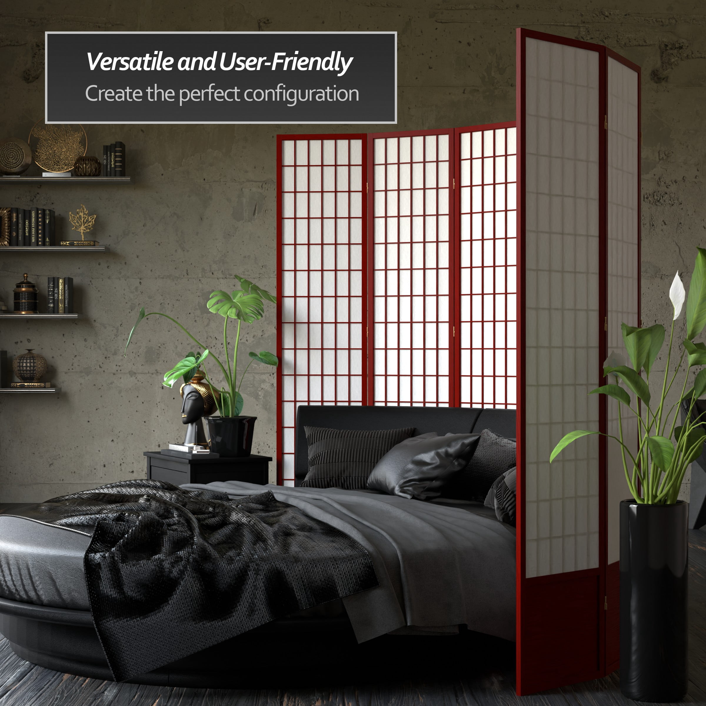 Red Lantern 7 ft. Tall Window Pane Shoji Screen - Rosewood - 8 Panels