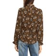 thumbnail image 3 of INSPIRE CHIC Women's Smocked Ruffled Neck Long Sleeve Floral Blouse S Brown, 3 of 7