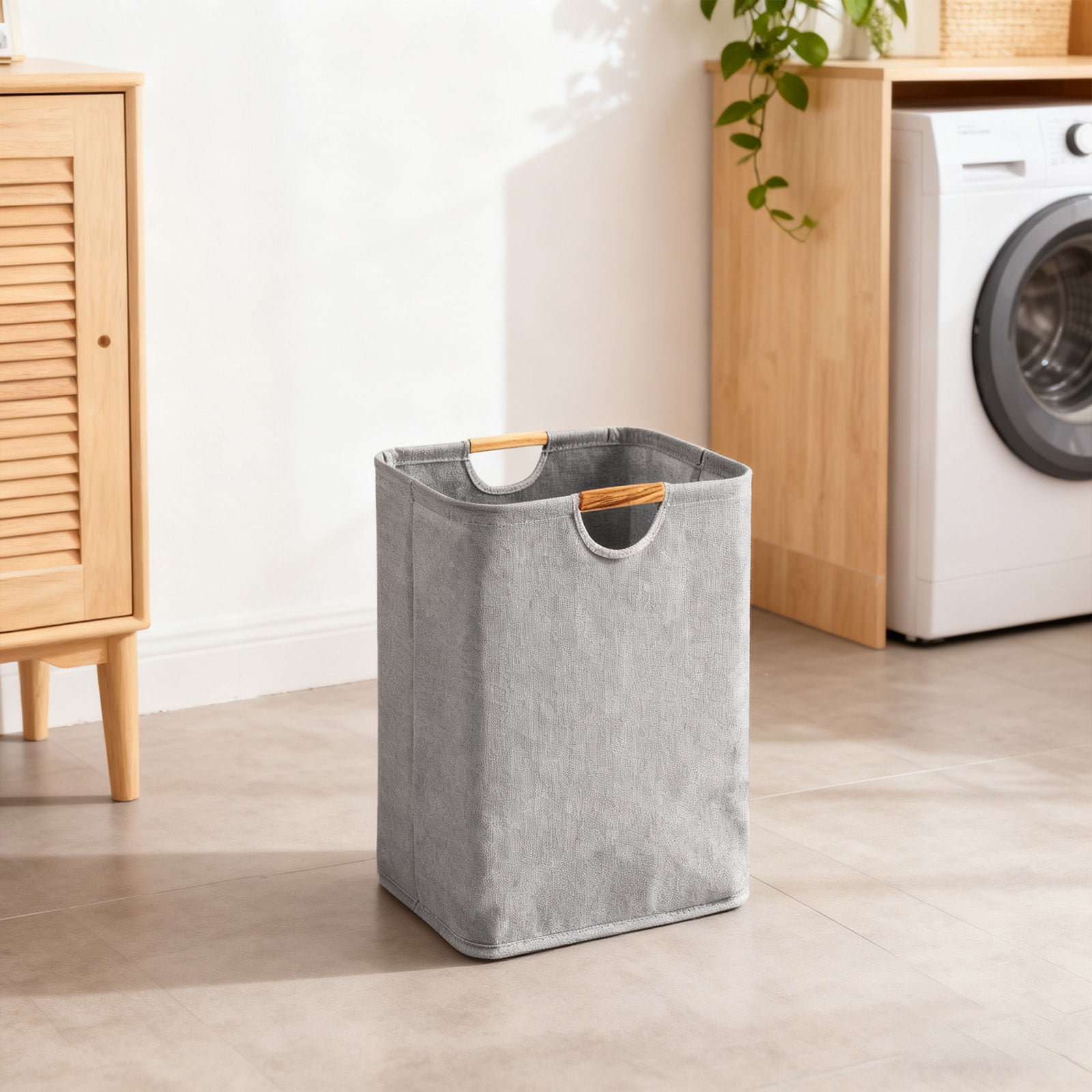 Large Laundry Hamper,80L(21.1 Gal) Collapsible Laundry Basket with Bamboo Handles,Freestanding Waterproof Clothes Hamper for Laundry Room,Bedroom,Towels,Toys(Gray)
