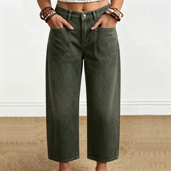 ClodeEU Women's High Waist Cropped Wide Leg Jeans ,Casual Button Fly Denim Capri Pants with Pockets ,Women's Plus L