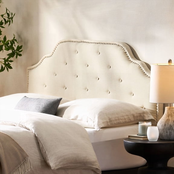Queen Size Solid Wood Headboard with Durable Metal Legs, Adjustable Height, Modern Button Tufted Design, Grey for Bedroom
