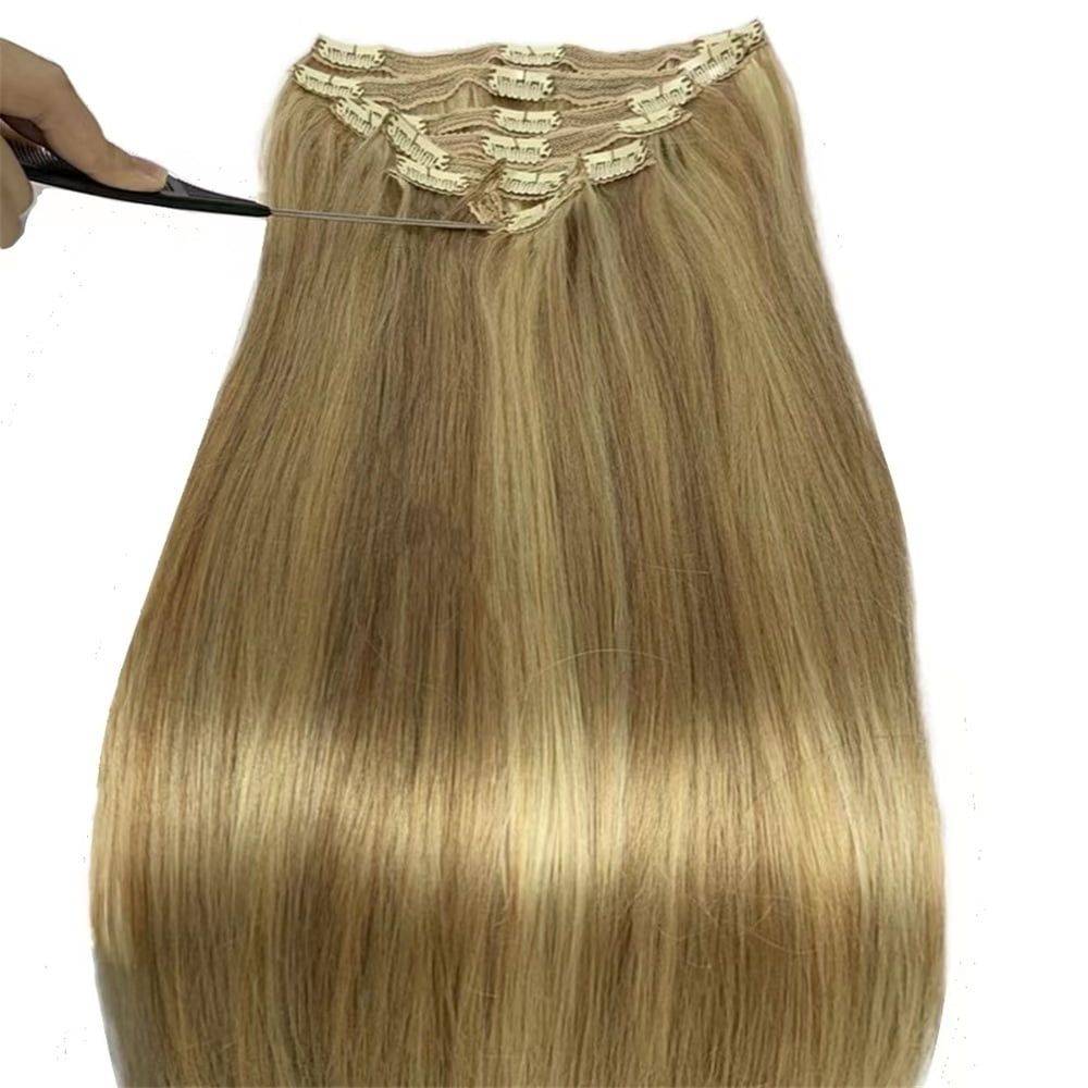 Clip in Hair Extensions for Women, P8/613# Highlight Blonde Real Human Hair Extensions 8-26inch 120g Straight Seamless Clip in Extensions Remy Hair