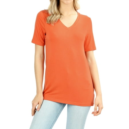Zenana Women & Plus Relaxed Fit V-Neck Short Sleeve Basic Jersey T-Shirt Tops price history on PriceWatchPro