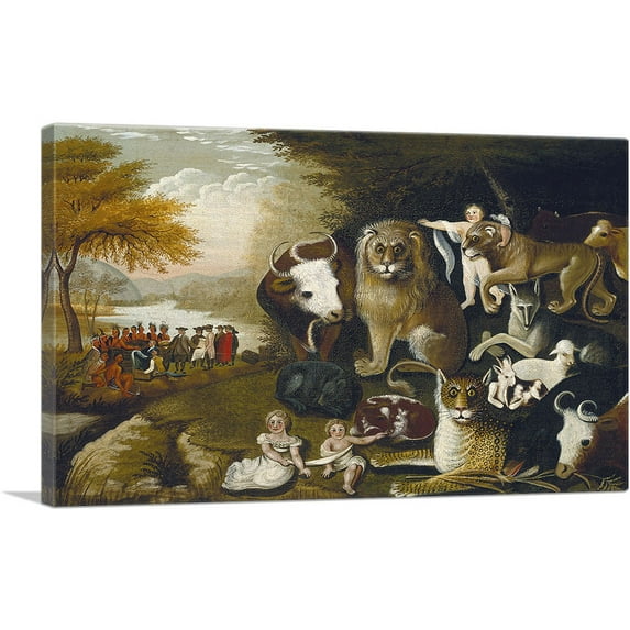 ARTCANVAS Peaceable Kingdom With Bull 1833 Canvas Art Print by Edward Hicks - Size: 18" x 12" (0.75" Deep)