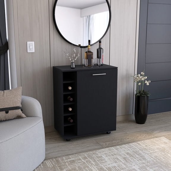 Engineered Wood Wick Bar Cart with Wine Slots and Storage / Good for Drinks Preparation in Dining