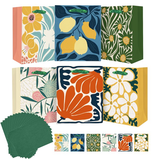 Bolsas de regalo Qiqee Clash Flowers de papel con papel de seda, 6 unidades