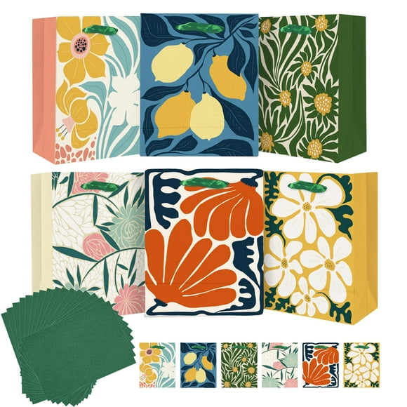 Bolsas de regalo Qiqee Clash Flowers de papel con papel de seda, 6 unidades