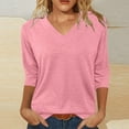 thumbnail image 2 of HUJlwoi V-Neck T Shirts for Women 3/4 Sleeve Basic Pullover Spring Summer Solid Color Casual Tees Fashionable Tunic Tops, 2 of 7