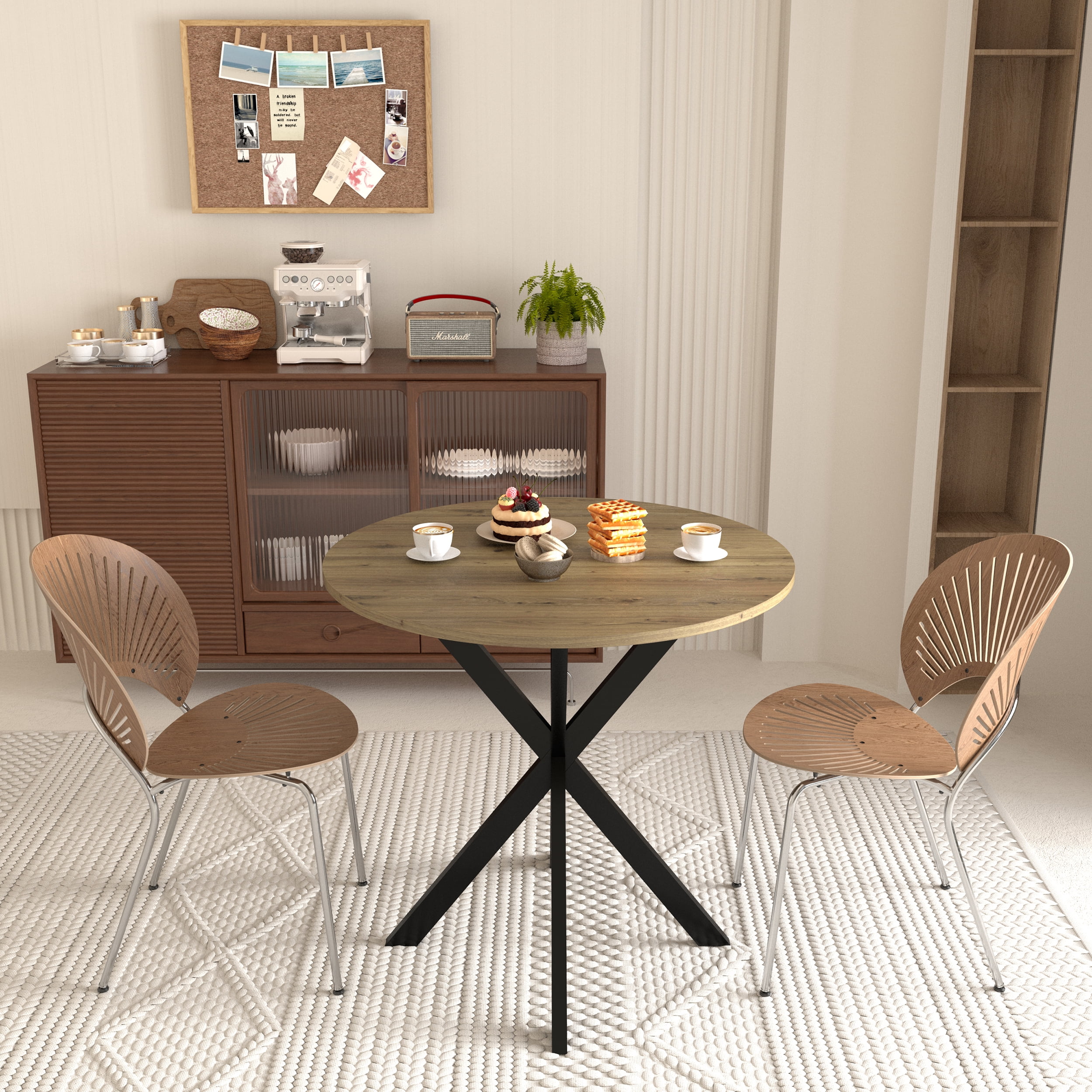 Miniyam 31.5" Round Dining Table for 2-4, Small Kitchen Table with Wood Top & X-Shaped Metal Legs