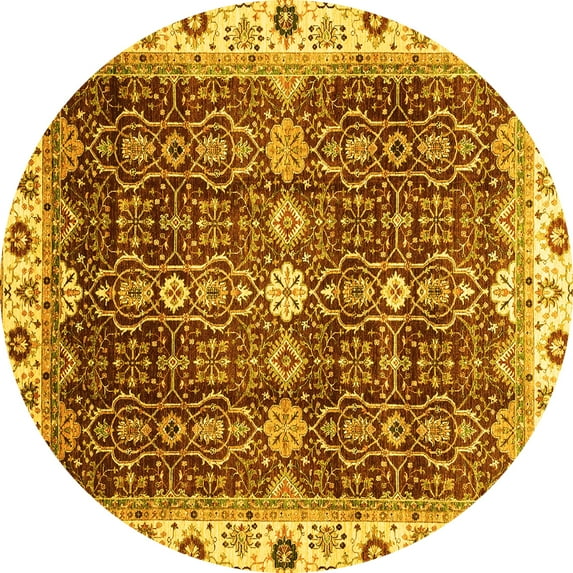 Ahgly Company Indoor Round Abstract Yellow Modern Area Rugs, 7' Round