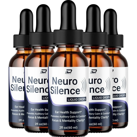 Neuro Silence Healthy Ear Support Supplement – NeuroSilence Drops Ear Ringing Relief, Neuro Silence for Hearing Support, 5 Pack, 5 Month Supply