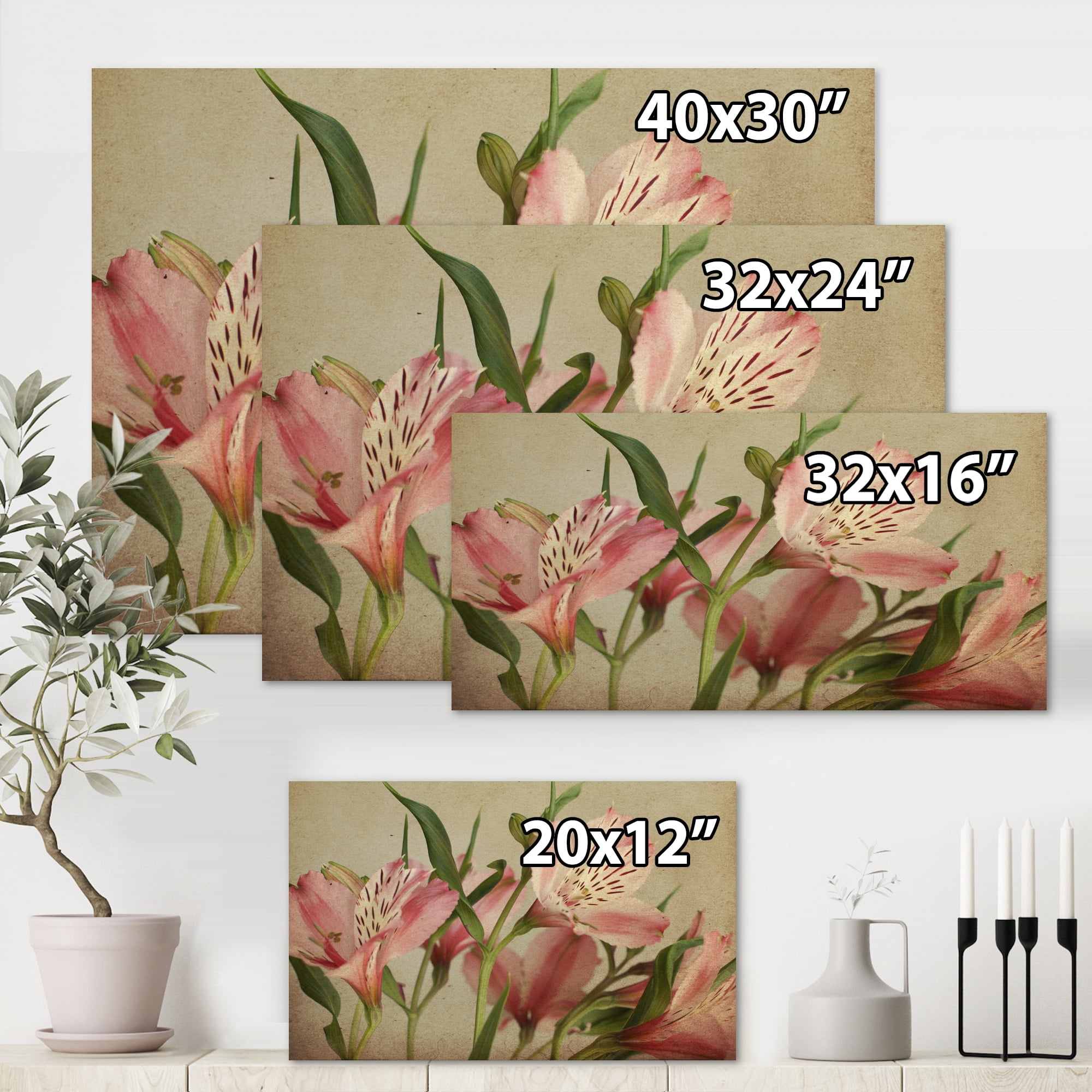 Designart ' Alstroemeria Flower Retro ' Traditional Canvas Wall Art Print
